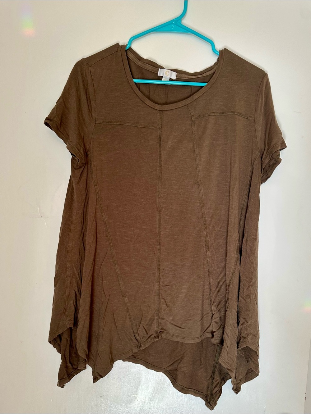 Charming Charlie Olive Green Asymmetrical Short-Sleeve Tunic